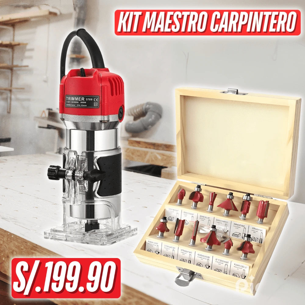 Combo Ruteadora + Kit De cuchillas 12Pcs