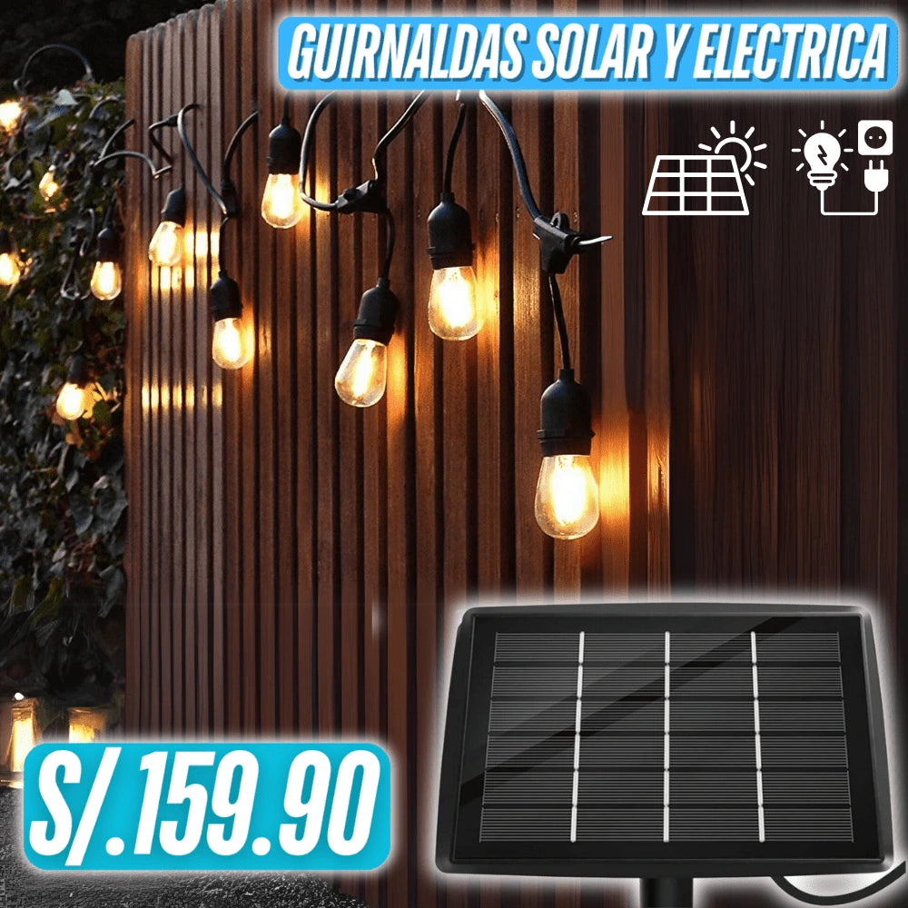 Guirnalda Solar y Eléctrica De 10 Metros con 20 focos