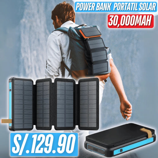 Power Bank Portátil con 4 Paneles Solares,